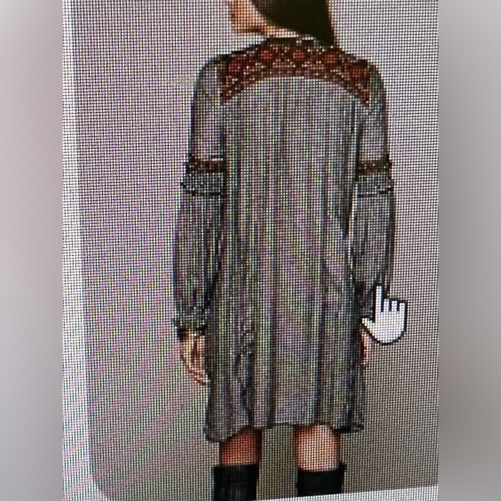 Free People S hippie boho embroidered tunic dress tassels ties long sleeve gray - Picture 1 of 9